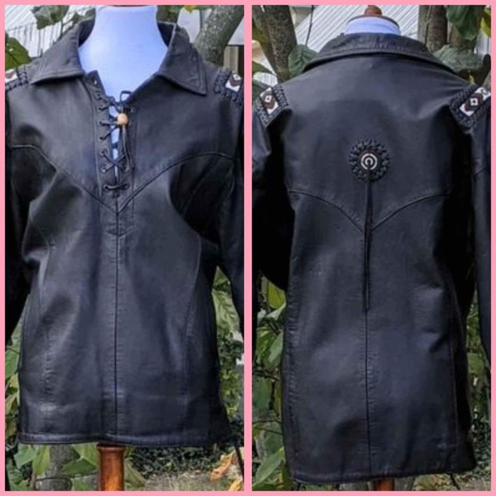 Vntg Unik MM Leather Goods Lace Up Shirt Jacket [RARE]